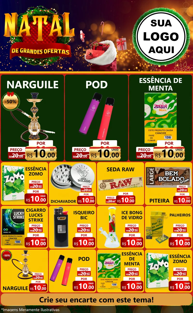Modelo de Encarte para Encarte Grande com o tema Natal de Grandes Ofertas para Tabacaria
