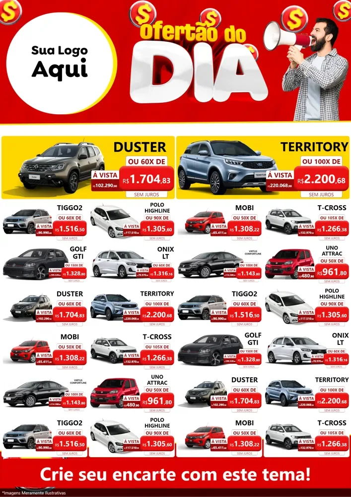Modelo de Encarte para Encarte A4 Vertical com o tema Ofertão do dia para Concessionaria de Carros