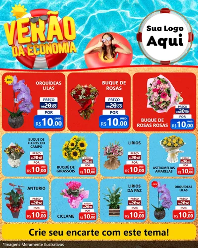 Modelo de Rede Social para Feed Instagram com o tema Verão da Economia para Floricultura e jardim