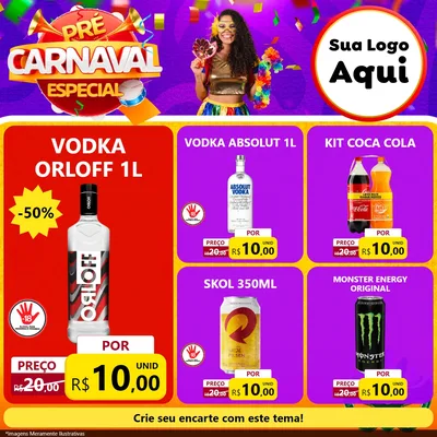 Modelo de Rede Social para Feed Facebook com o tema Pré-Carnaval Especial para Distribuidora de bebidas