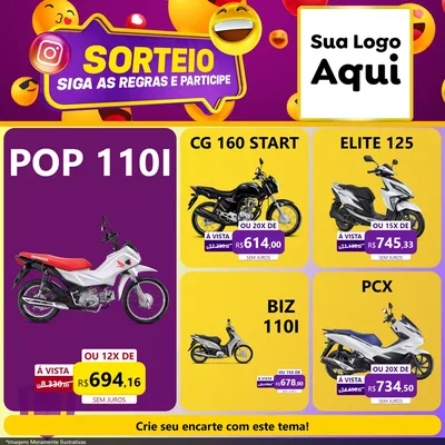 Modelo de Rede Social para Feed Facebook com o tema Sorteio para Concessionaria de Motos