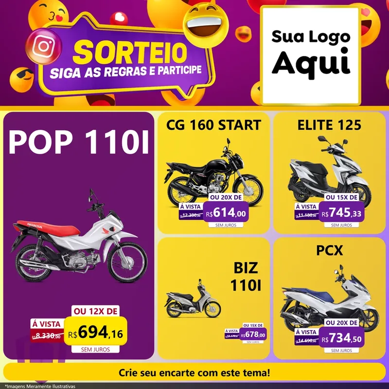Modelo de Rede Social para Feed Facebook com o tema Sorteio para Concessionaria de Motos
