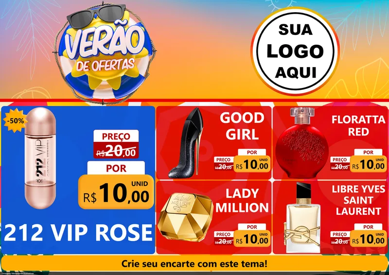 Modelo de Encarte para Encarte A4 Horizontal com o tema Verão de Ofertas para Perfumes