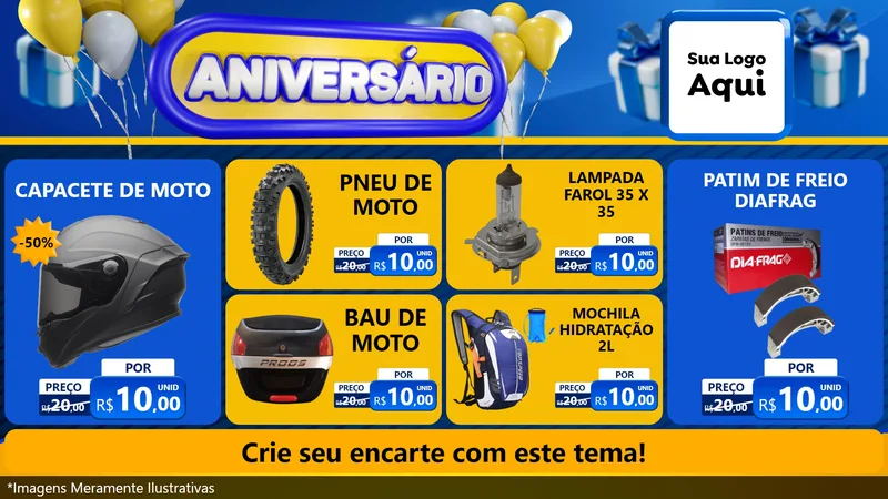 Modelo de TV para TV Horizontal com o tema Aniversário para Moto peças
