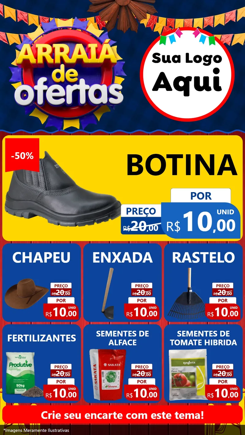 Modelo de Rede Social para Stories com o tema Arraiá de Ofertas para Agropecuária