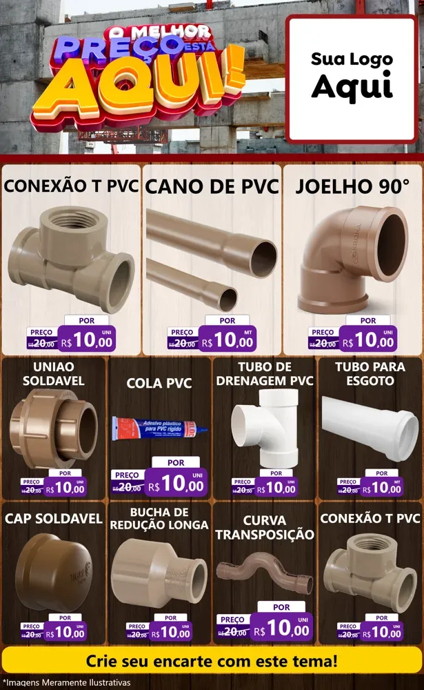 Modelo de Encarte para Encarte Grande com o tema O Melhor Preço Está Aqui - Construção para Tubos e conexões