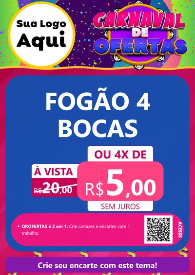 Modelo de Cartaz para Cartaz A4 Vertical com o tema Carnaval de Ofertas para Móveis e Eletro