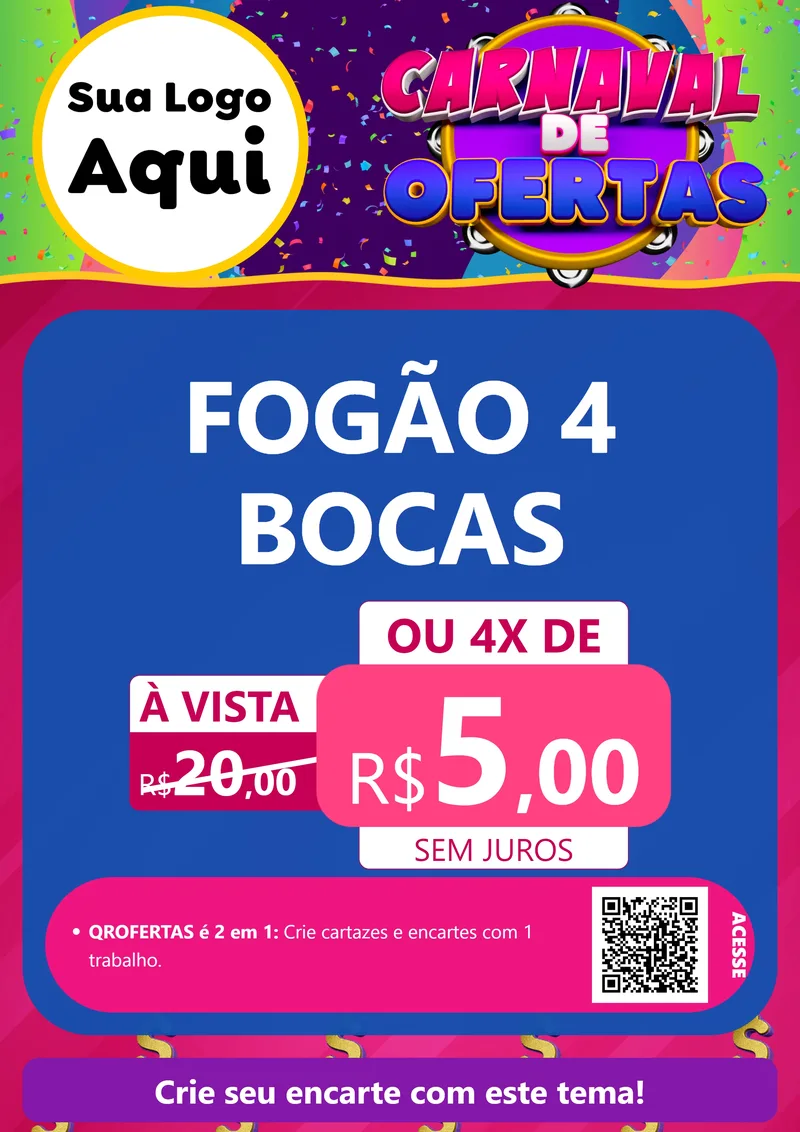 Modelo de Cartaz para Cartaz A4 Vertical com o tema Carnaval de Ofertas para Móveis e Eletro