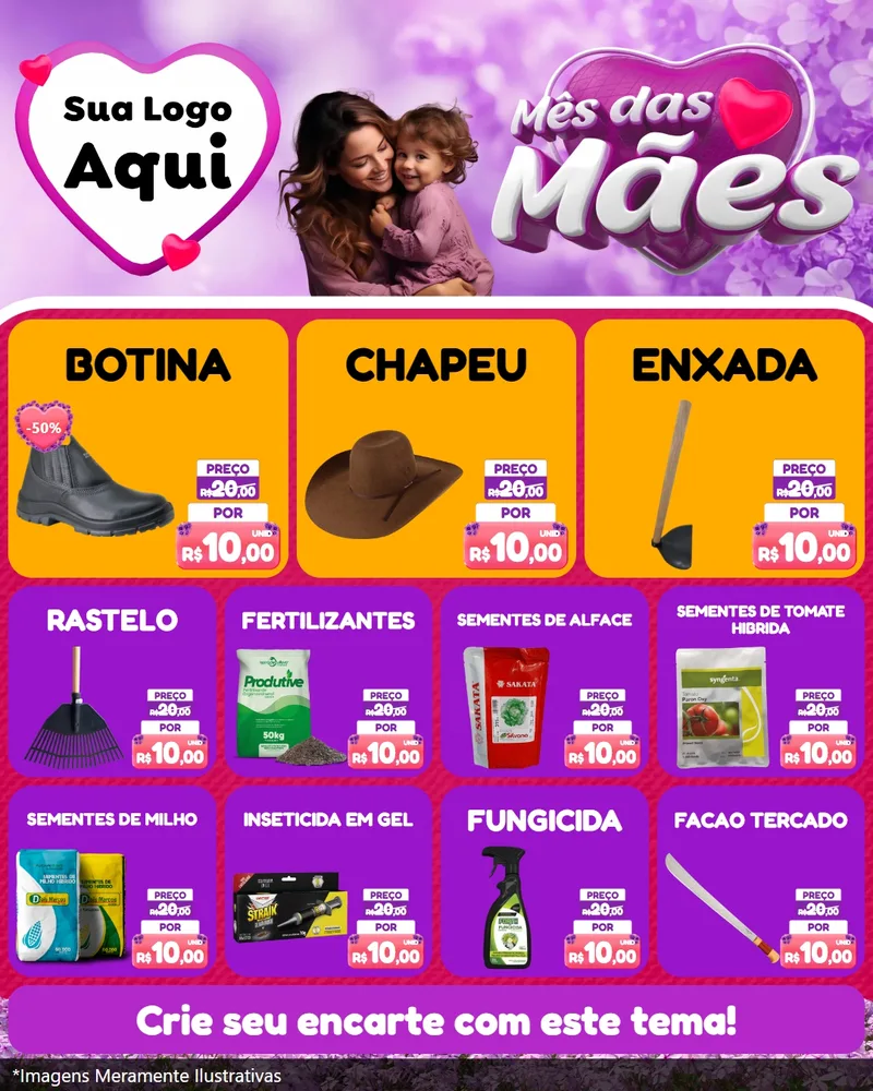 Modelo de Rede Social para Feed Instagram com o tema Mês das Mães para Agropecuária