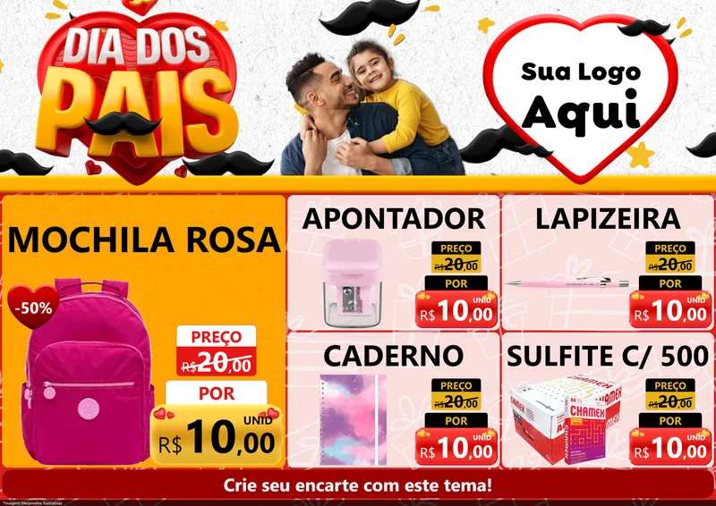 Modelo de Encarte para Encarte A4 Horizontal com o tema Dia dos Pais para Papelaria