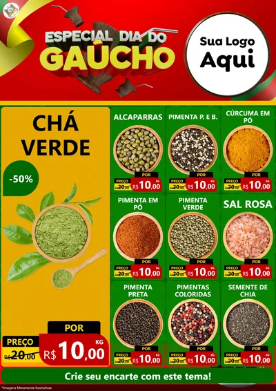 Modelo de Encarte para Encarte A4 Vertical com o tema Especial Dia do Gaúcho para Produtos Naturais
