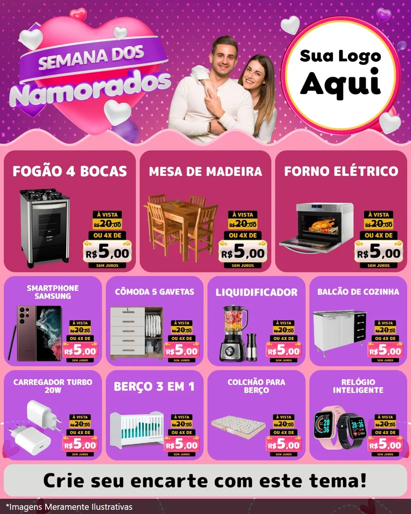 Modelo de Rede Social para Feed Instagram com o tema Semana dos Namorados para Móveis e Eletro