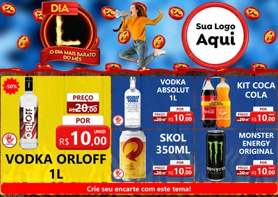 Modelo de Encarte para Encarte A4 Horizontal com o tema Dia L - O Dia Mais Barato Do Mês para Distribuidora de bebidas