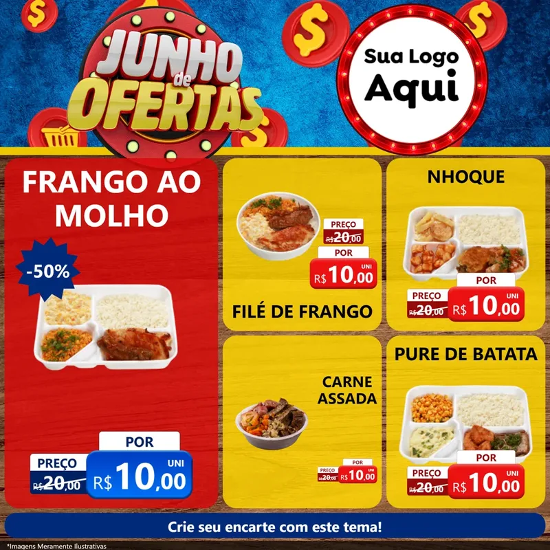 Modelo de Rede Social para Feed Facebook com o tema Junho de Ofertas para Restaurante