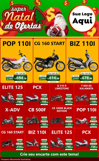 Modelo de Encarte para Encarte Grande com o tema Super Natal de Ofertas para Concessionaria de Motos