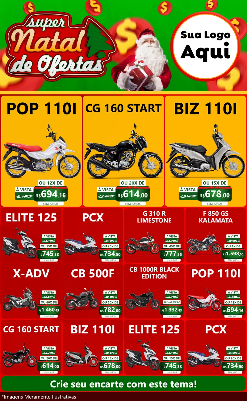 Modelo de Encarte para Encarte Grande com o tema Super Natal de Ofertas para Concessionaria de Motos