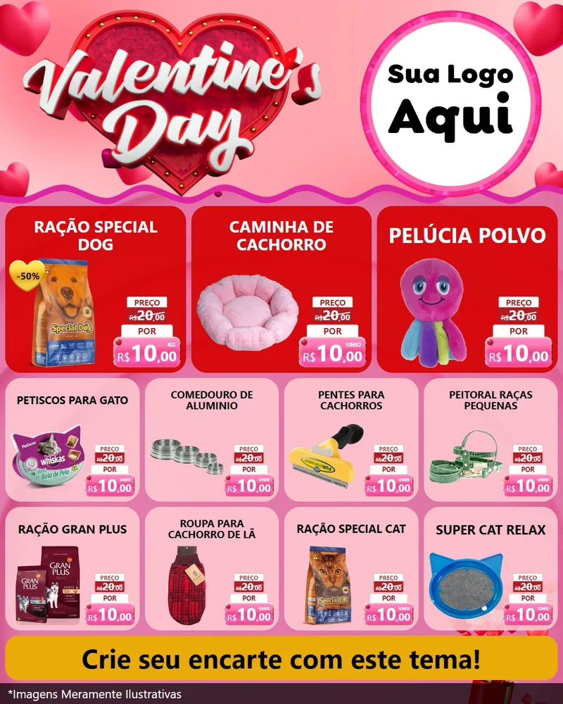 Modelo de Rede Social para Feed Instagram com o tema Valentine's Day para Pet Shop