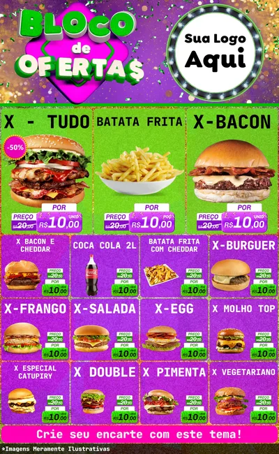 Modelo de Encarte para Encarte Grande com o tema Bloco de Ofertas para Hamburgueria