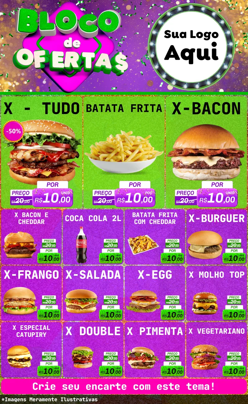 Modelo de Encarte para Encarte Grande com o tema Bloco de Ofertas para Hamburgueria