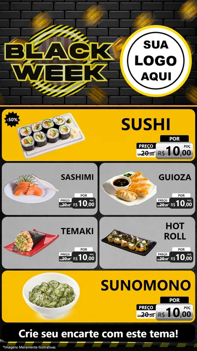 Modelo de TV para TV Vertical com o tema Black Week para Comida japonesa