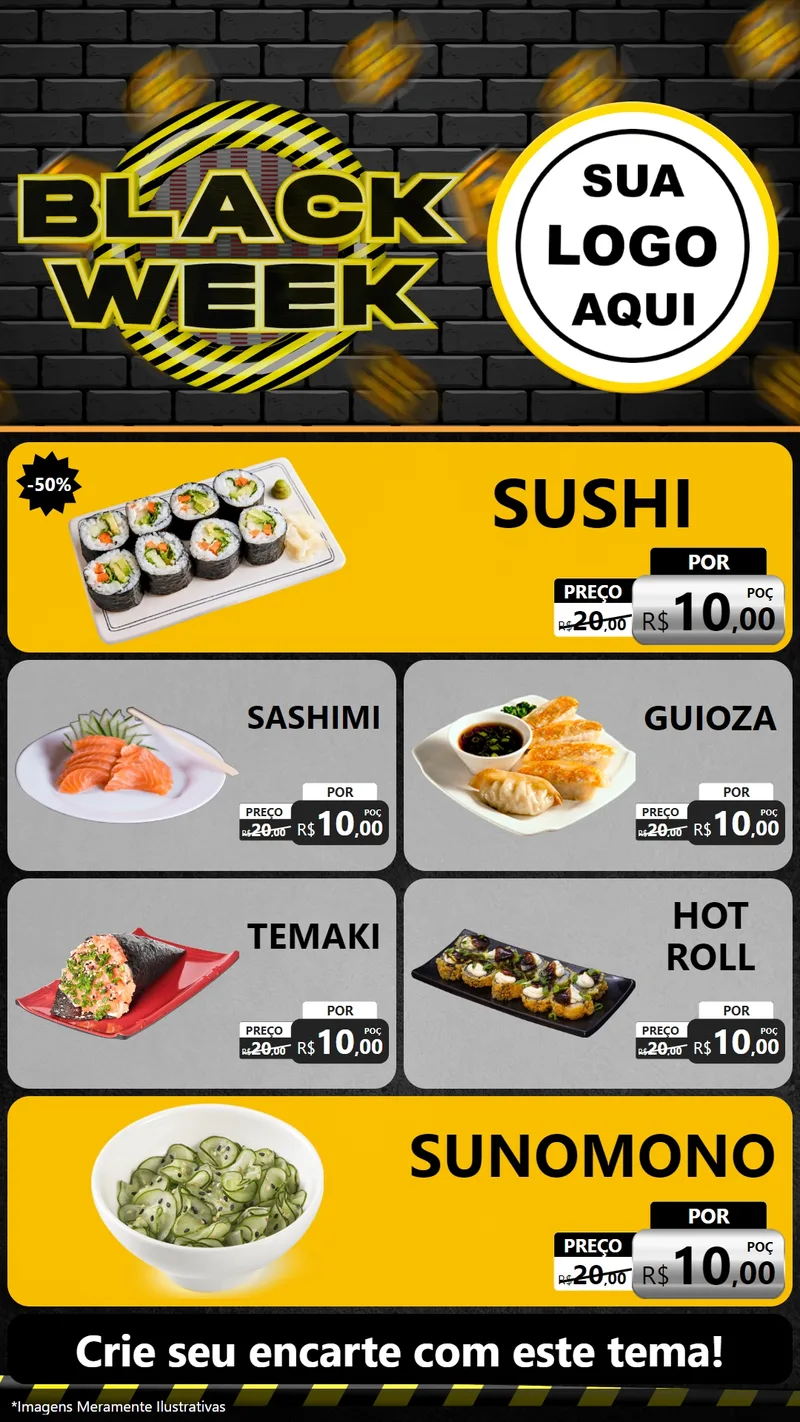 Modelo de TV para TV Vertical com o tema Black Week para Comida japonesa