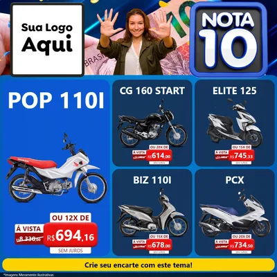 Modelo de Rede Social para Feed Facebook com o tema Nota 10 para Concessionaria de Motos