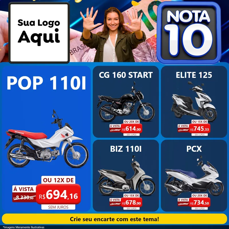 Modelo de Rede Social para Feed Facebook com o tema Nota 10 para Concessionaria de Motos