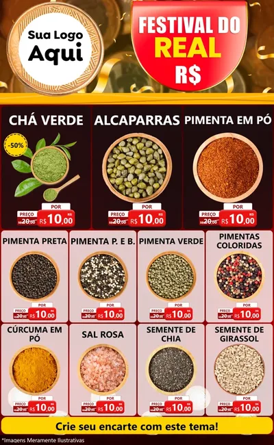 Modelo de Encarte para Encarte Grande com o tema Festival do Real para Produtos Naturais