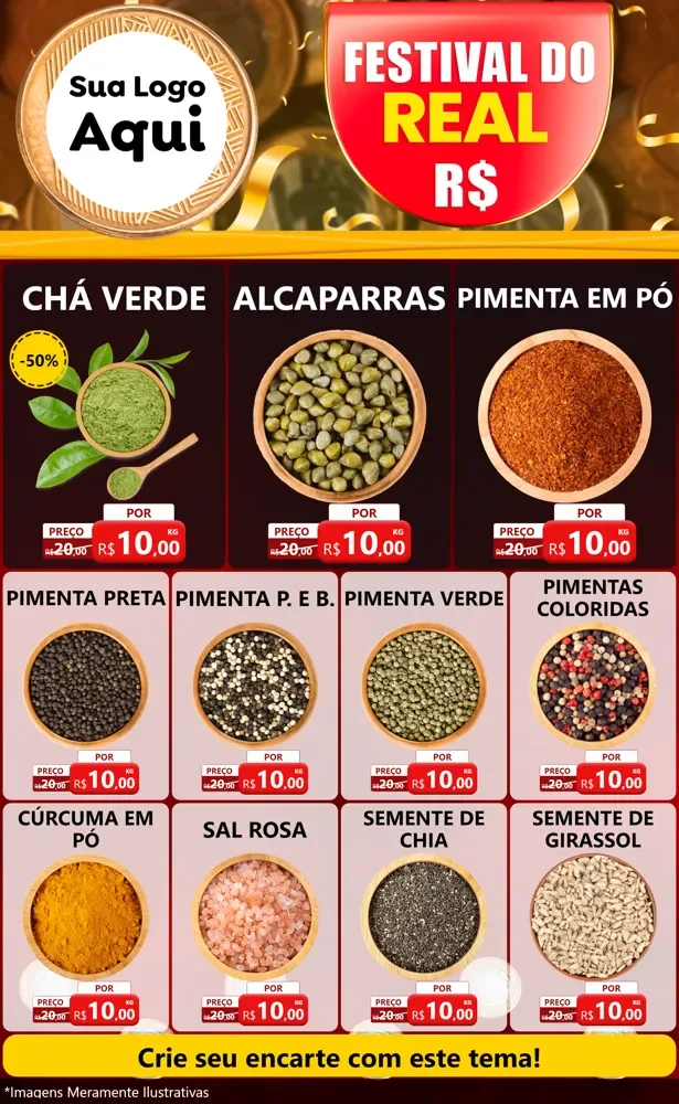 Modelo de Encarte para Encarte Grande com o tema Festival do Real para Produtos Naturais