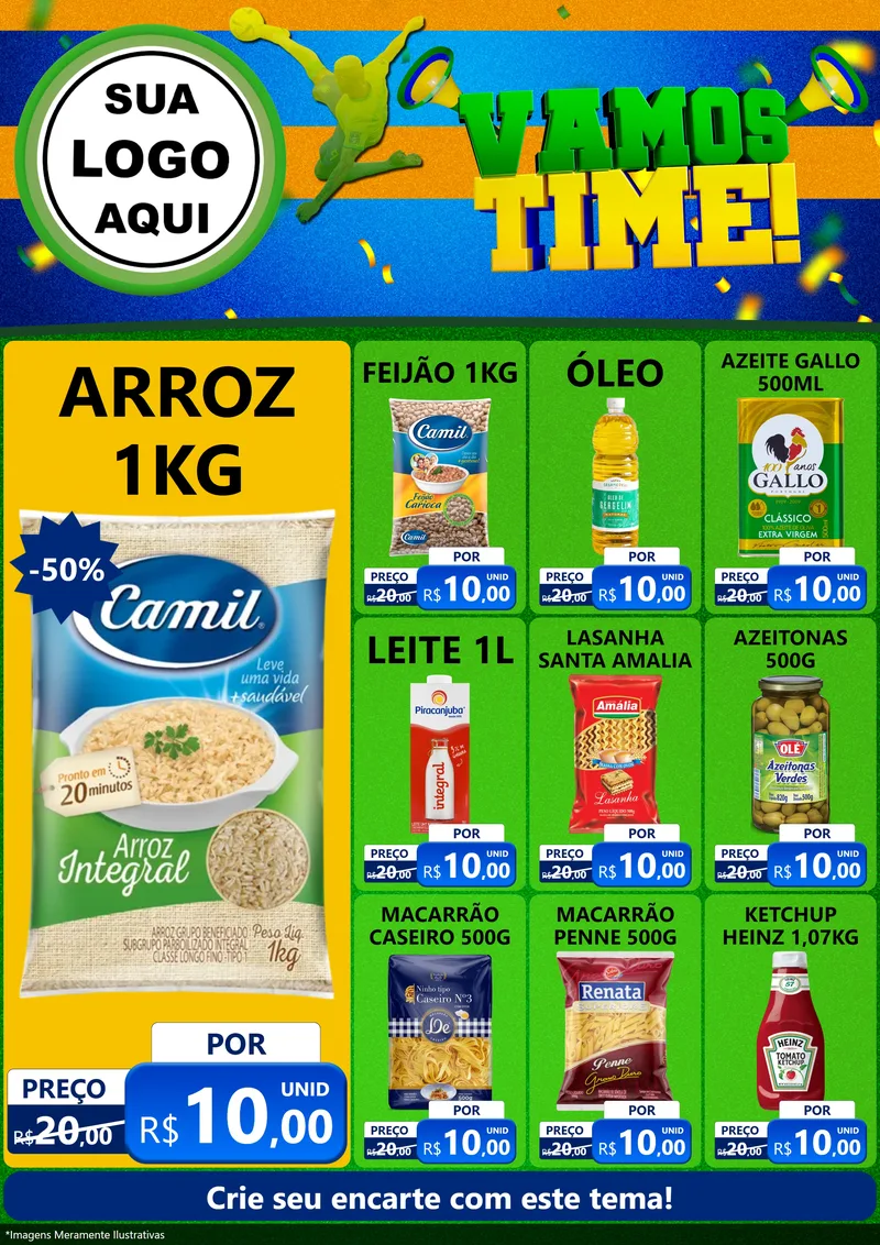 Modelo de Encarte para Encarte A4 Vertical com o tema Vamos Time! para Supermercado