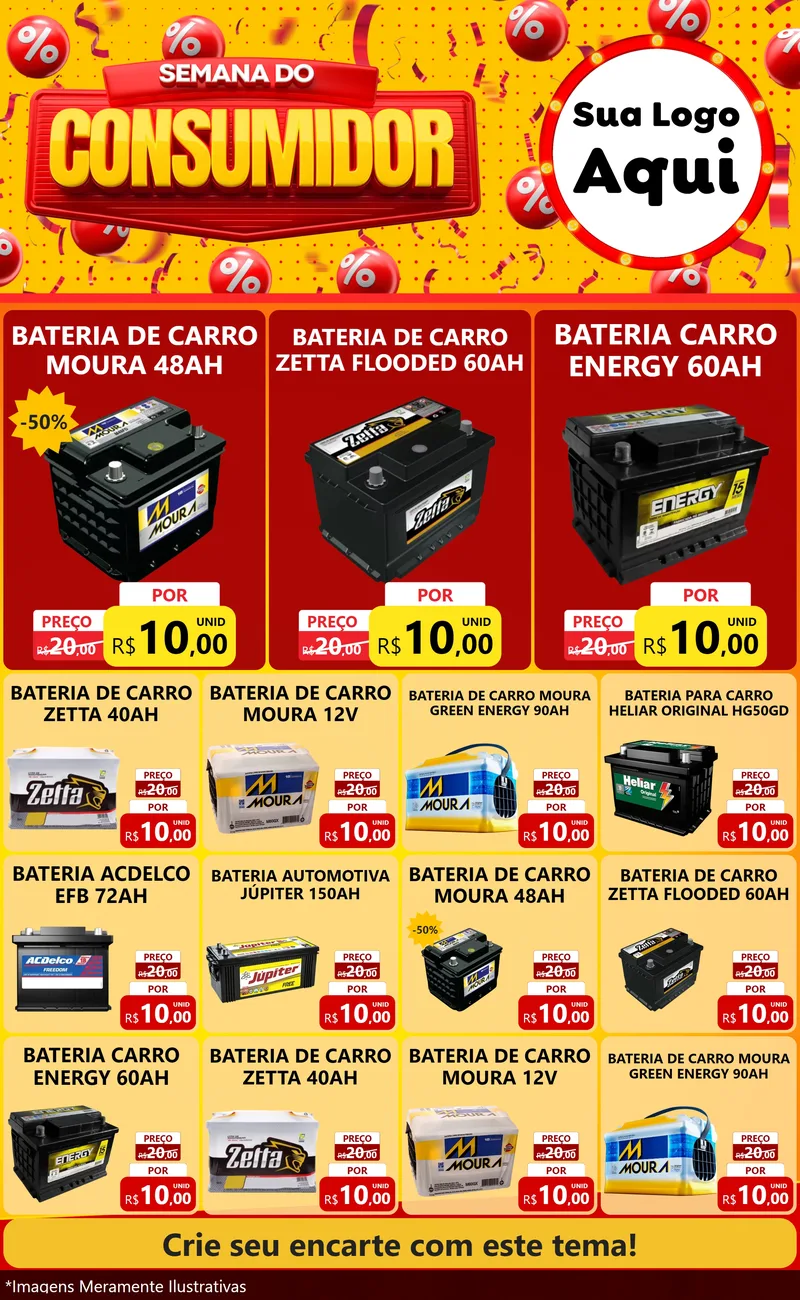Modelo de Encarte para Encarte Grande com o tema Semana do Consumidor para Baterias Elétricas