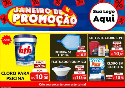 Modelo de Encarte para Encarte A4 Horizontal com o tema Janeiro de Promoção para Produtos para Piscina