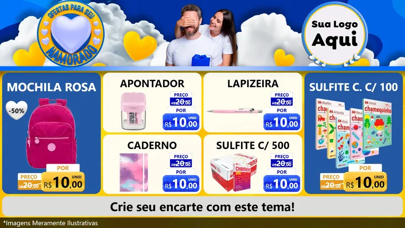 Modelo de TV para TV Horizontal com o tema Ofertas Para Seu Namorado para Papelaria