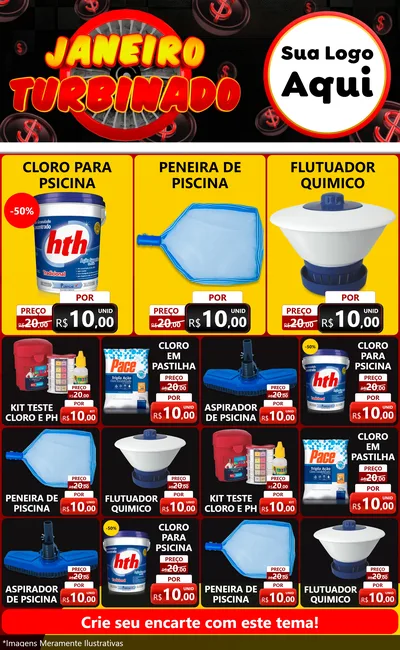 Modelo de Encarte para Encarte Grande com o tema Janeiro Turbinado para Produtos para Piscina