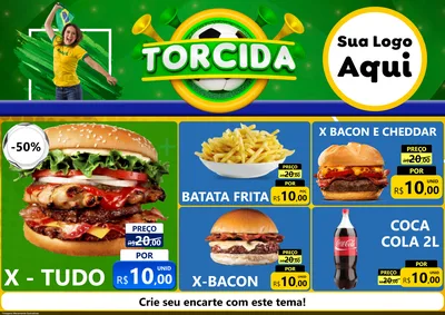 Modelo de Encarte para Encarte A4 Horizontal com o tema Torcida para Hamburgueria
