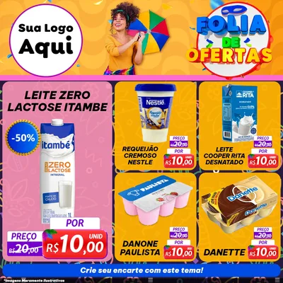Modelo de Rede Social para Feed Facebook com o tema Folia de Ofertas para Frios e Laticínios