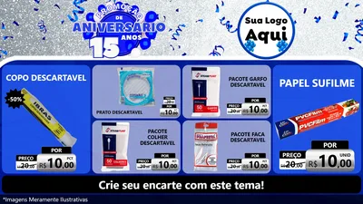 Modelo de TV para TV Horizontal com o tema Promoção de Aniversário - 15 Anos para Embalagens