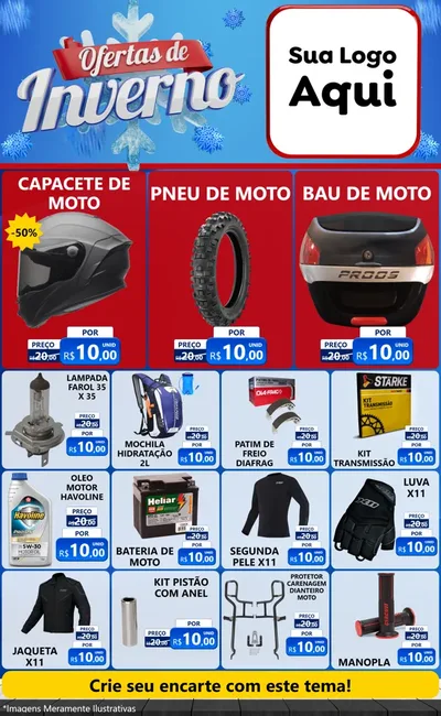 Modelo de Encarte para Encarte Grande com o tema Ofertas de Inverno para Moto peças