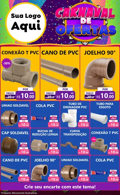 Modelo de Encarte para Encarte Grande com o tema Carnaval de Ofertas para Tubos e conexões