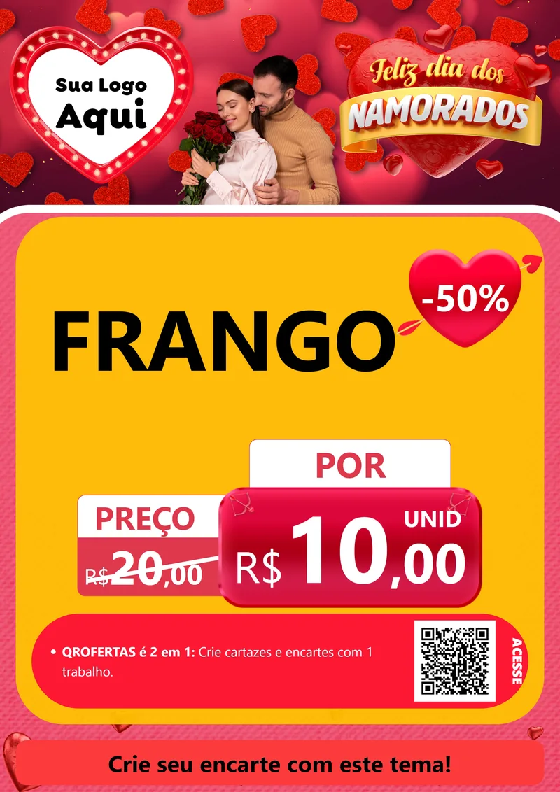 Modelo de Cartaz para Cartaz A4 Vertical com o tema Feliz Dia Dos Namorados para Assados