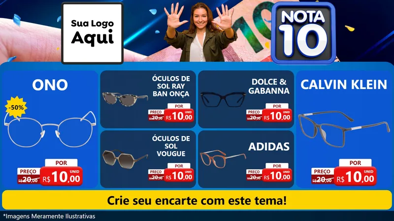 Modelo de TV para TV Horizontal com o tema Nota 10 para Óticas