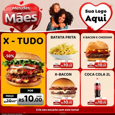 Modelo de Rede Social para Feed Facebook com o tema Mês das Mães para Hamburgueria