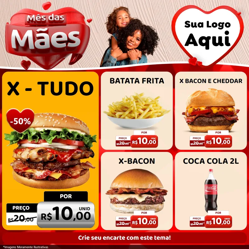 Modelo de Rede Social para Feed Facebook com o tema Mês das Mães para Hamburgueria