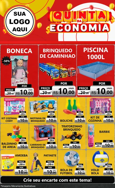 Modelo de Encarte para Encarte Grande com o tema Quinta da Economia para Brinquedos