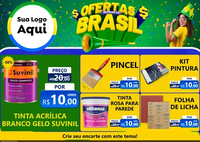 Modelo de Encarte para Encarte A4 Horizontal com o tema Ofertas Semana do Brasil para Tintas e Ferramentas