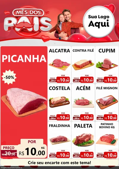 Modelo de Encarte para Encarte A4 Vertical com o tema Mês dos Pais para Açougue