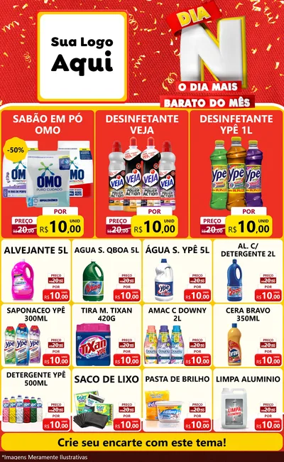 Modelo de Encarte para Encarte Grande com o tema Dia N o Dia Mais Barato do Mês para Produtos de Limpeza