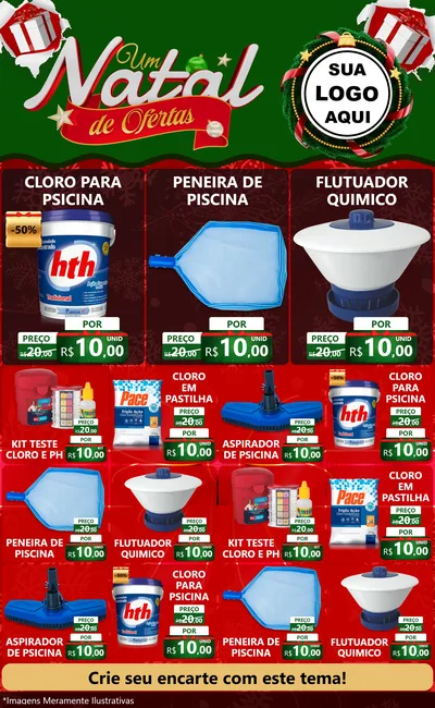 Modelo de Encarte para Encarte Grande com o tema Um Natal de Ofertas para Produtos para Piscina