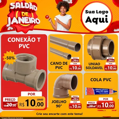 Modelo de Rede Social para Feed Facebook com o tema Saldão de Janeiro para Tubos e conexões