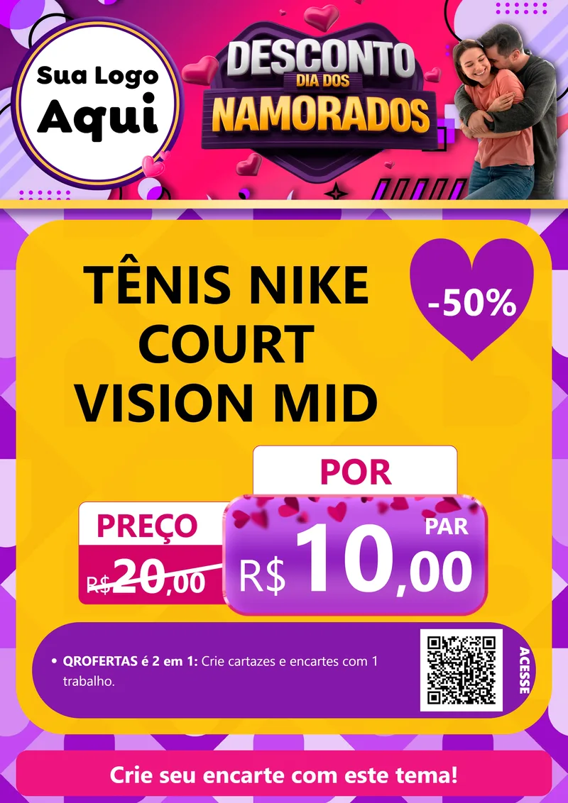 Modelo de Cartaz para Cartaz A4 Vertical com o tema Desconto Dia dos Namorados para Calçados
